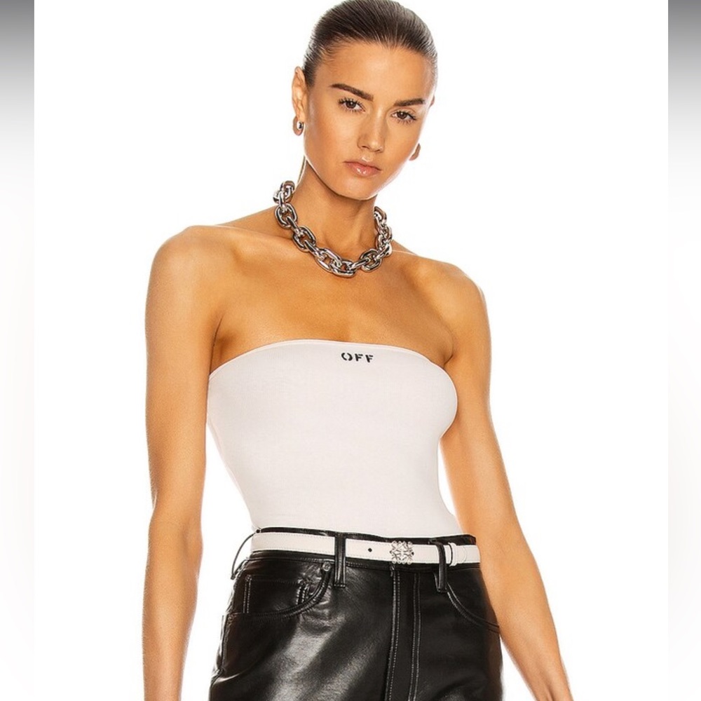 Off-White Ribbed Strapless Bodysuit - image 1